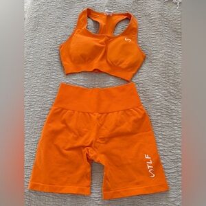 VTLF Women's Orange Bike Shorts and Sports Bra Set